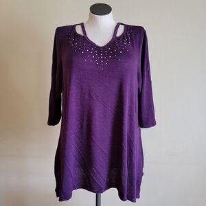 Purple Rhinestone Bedazzled Knit Top
